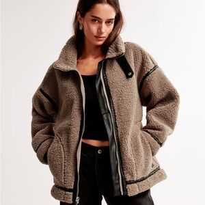 Contrast Trim Sherpa Aviator Jacket